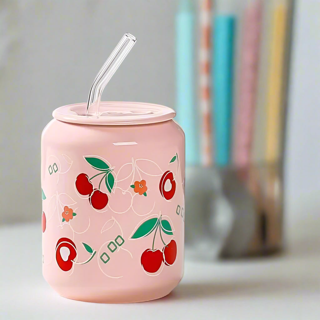 Fruit Can Style Cup + Glass Straw
