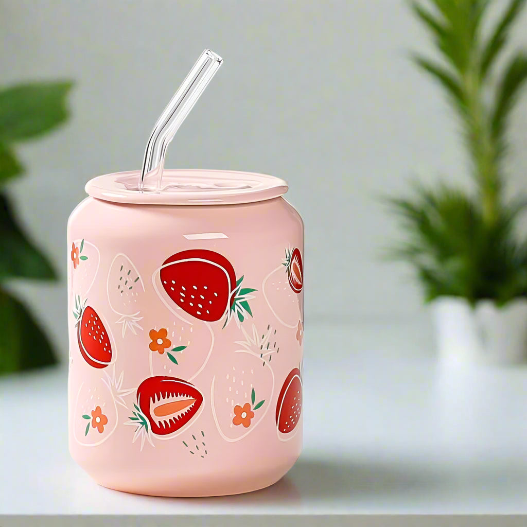 Fruit Can Style Cup + Glass Straw