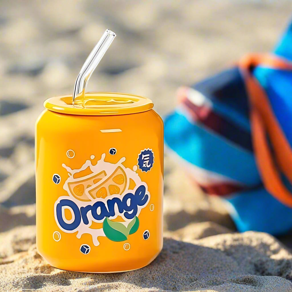 Fruit Can Style Cup + Glass Straw