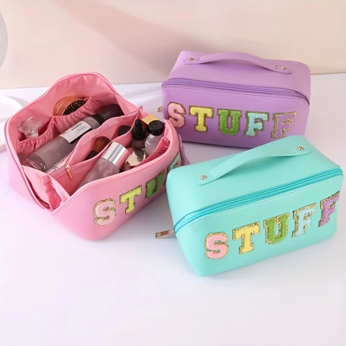 Chenille Letter Travel Makeup Pouch/Toiletry bag