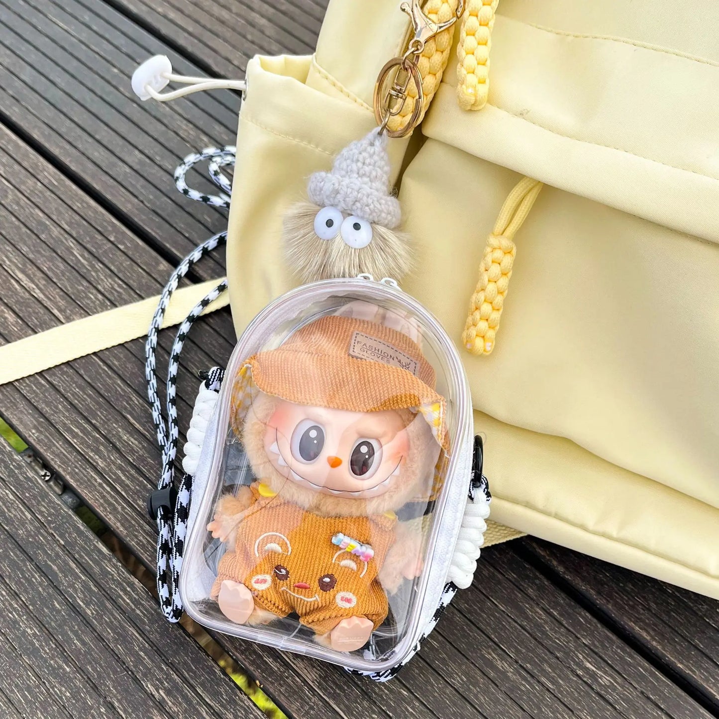 Transparent Protective shoulder Bag for Labubu type doll