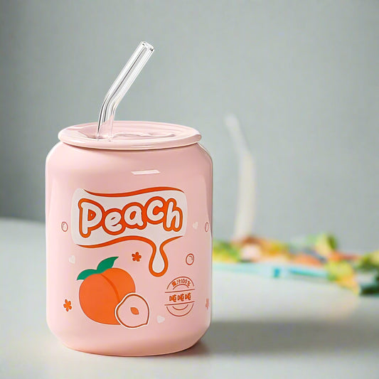 Fruit Can Style Cup + Glass Straw